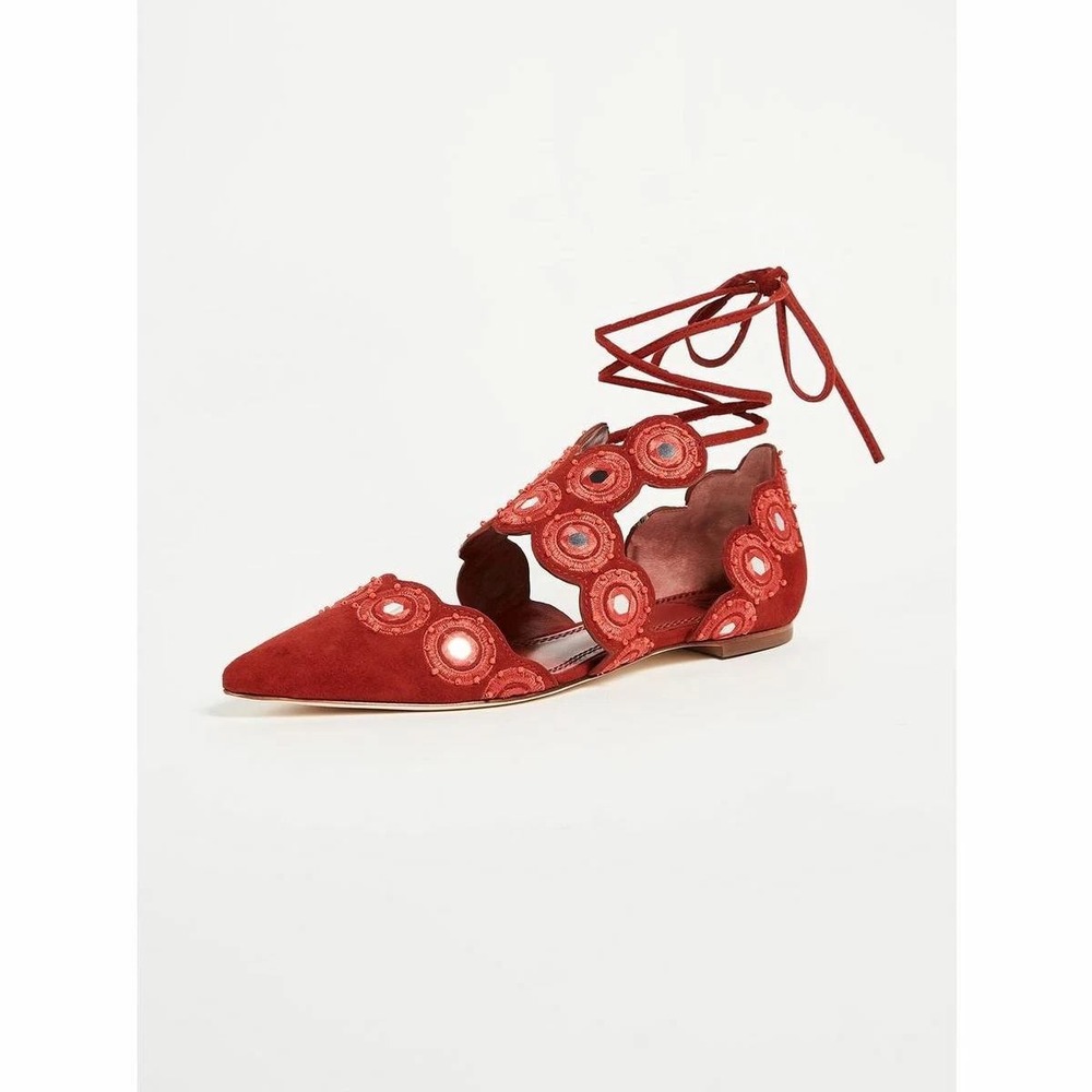 Tory Burch Yasmin D'Orsay Red‎ Suede Flat Size 5 - Picture 14 of 14